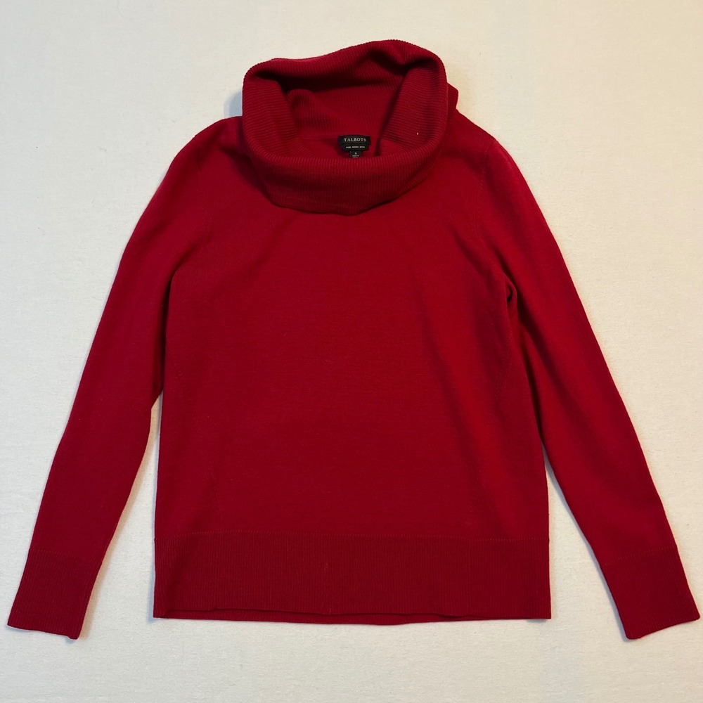 Talbots Cherry Red Merino Wool Cowl Neck Sweater S Holiday Dark Academia Classic